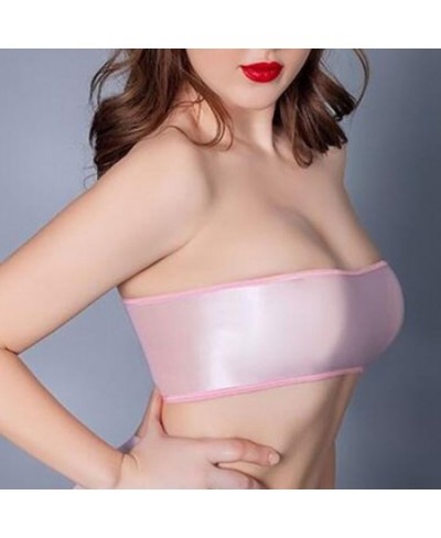 Women See Through LingerieStretch Oil Shiny Glossy Bandeau Strapless Women Slim Sexy Underwear Tube Top Soft Seamless Bra $13...