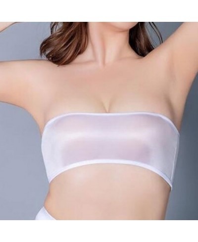 Women See Through LingerieStretch Oil Shiny Glossy Bandeau Strapless Women Slim Sexy Underwear Tube Top Soft Seamless Bra $13...