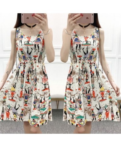 2023 Summer Sleeveless Stylish Printed Sundress Casual Female Clothing A-Line Waist All-match Drawstring Bow Korean Midi Dres...