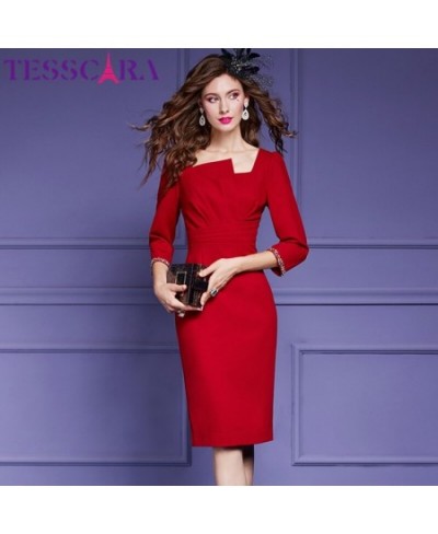 Women Spring Elegant Beading Dress Festa High Quality Red Cocktail Party Robe Vintage Designer Pencil Vestidos M-4XL $61.17 -...