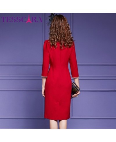 Women Spring Elegant Beading Dress Festa High Quality Red Cocktail Party Robe Vintage Designer Pencil Vestidos M-4XL $61.17 -...