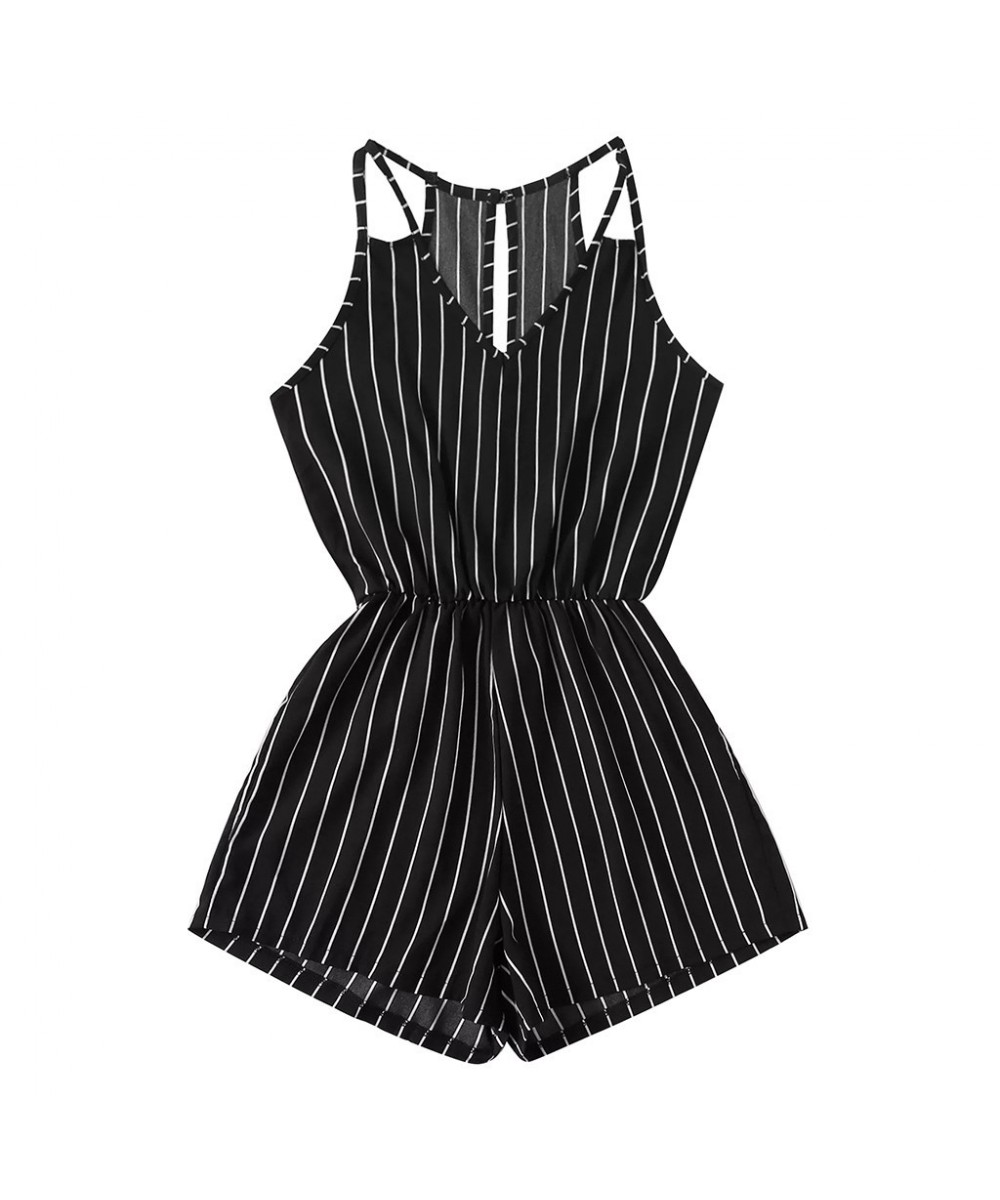 bodysuit Women Summer Sleeveless Strappy Short Playsuits Striped Cami Belt Romper Jumpsuit Loose Fashion 2023 $29.79 - Rompers