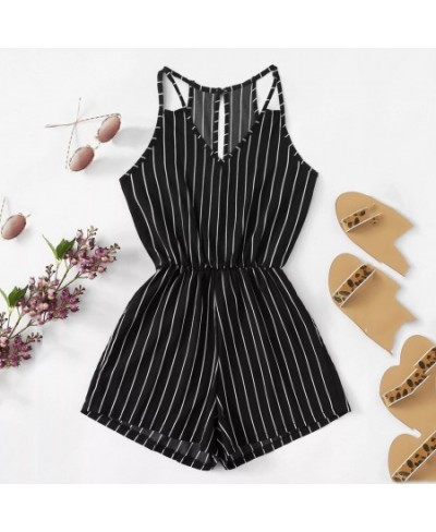 bodysuit Women Summer Sleeveless Strappy Short Playsuits Striped Cami Belt Romper Jumpsuit Loose Fashion 2023 $29.79 - Rompers