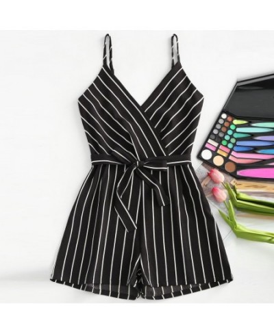 bodysuit Women Summer Sleeveless Strappy Short Playsuits Striped Cami Belt Romper Jumpsuit Loose Fashion 2023 $29.79 - Rompers