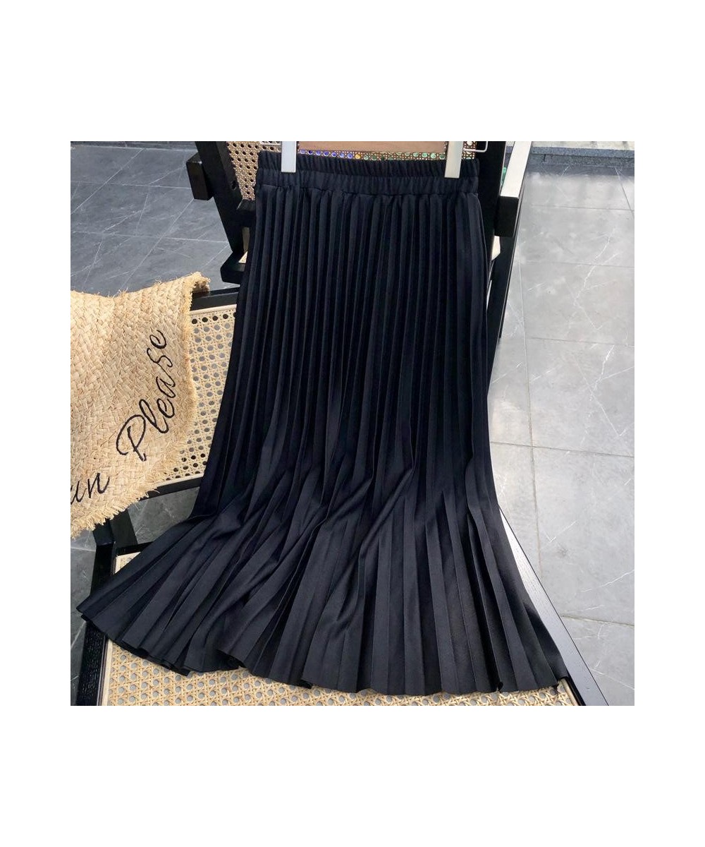 2022 Summer New Casual Simple Solid Color Sweet Pleated Skirt Elastic High Waist Loose Elegant Women Long Skirt $34.32 - Skirts