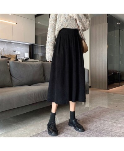 Autumn Winter Women's Corduroy Midi Skirts Vintage Brown Black High Waist A-line Skirts Female Fashion Long Skirt $32.81 - Sk...