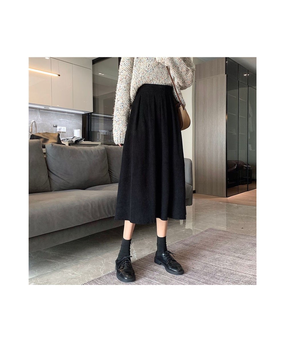 Autumn Winter Women's Corduroy Midi Skirts Vintage Brown Black High Waist A-line Skirts Female Fashion Long Skirt $32.81 - Sk...