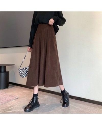 Autumn Winter Women's Corduroy Midi Skirts Vintage Brown Black High Waist A-line Skirts Female Fashion Long Skirt $32.81 - Sk...