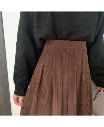 Autumn Winter Women's Corduroy Midi Skirts Vintage Brown Black High Waist A-line Skirts Female Fashion Long Skirt $32.81 - Sk...