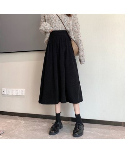 Autumn Winter Women's Corduroy Midi Skirts Vintage Brown Black High Waist A-line Skirts Female Fashion Long Skirt $32.81 - Sk...