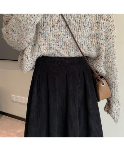 Autumn Winter Women's Corduroy Midi Skirts Vintage Brown Black High Waist A-line Skirts Female Fashion Long Skirt $32.81 - Sk...