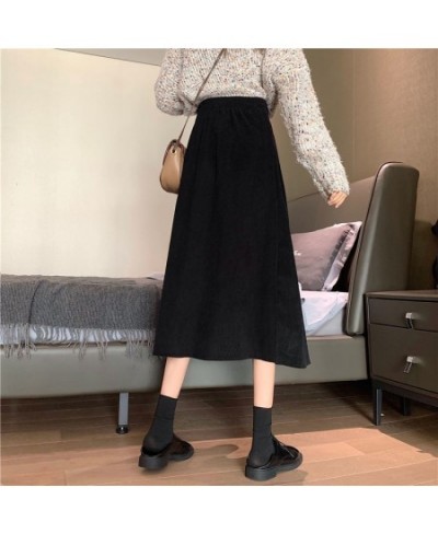 Autumn Winter Women's Corduroy Midi Skirts Vintage Brown Black High Waist A-line Skirts Female Fashion Long Skirt $32.81 - Sk...