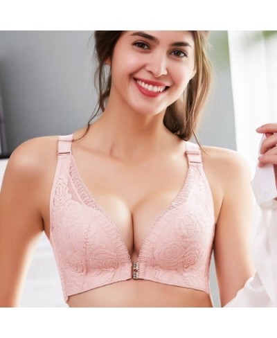 underwear women Front button rose bra Gather adjustment Underwireless underwear big size Plus size bra 95D $33.46 - Underwear