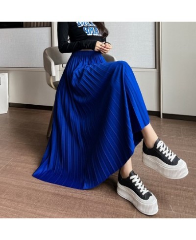 2022 Summer New Casual Simple Solid Color Sweet Pleated Skirt Elastic High Waist Loose Elegant Women Long Skirt $34.32 - Skirts