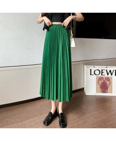 2022 Summer New Casual Simple Solid Color Sweet Pleated Skirt Elastic High Waist Loose Elegant Women Long Skirt $34.32 - Skirts