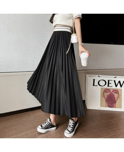 2022 Summer New Casual Simple Solid Color Sweet Pleated Skirt Elastic High Waist Loose Elegant Women Long Skirt $34.32 - Skirts