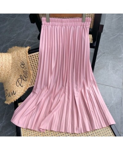 2022 Summer New Casual Simple Solid Color Sweet Pleated Skirt Elastic High Waist Loose Elegant Women Long Skirt $34.32 - Skirts