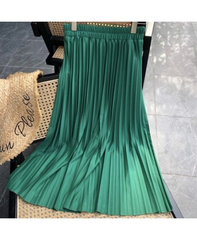 2022 Summer New Casual Simple Solid Color Sweet Pleated Skirt Elastic High Waist Loose Elegant Women Long Skirt $34.32 - Skirts