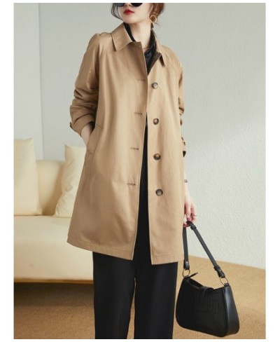 2023 New Spring Autumn Mid-length Women's Trench British Style All-match Coat Single-breasted Loose Jackets Khaki Coat Women ...