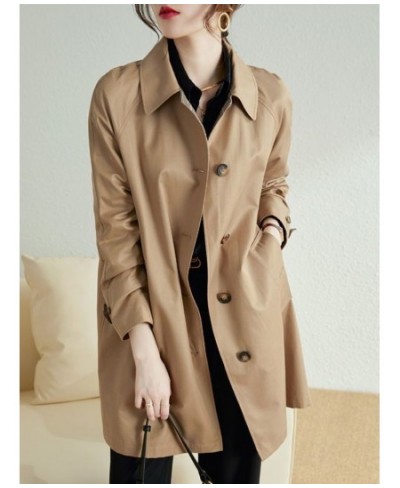 2023 New Spring Autumn Mid-length Women's Trench British Style All-match Coat Single-breasted Loose Jackets Khaki Coat Women ...