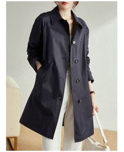 2023 New Spring Autumn Mid-length Women's Trench British Style All-match Coat Single-breasted Loose Jackets Khaki Coat Women ...