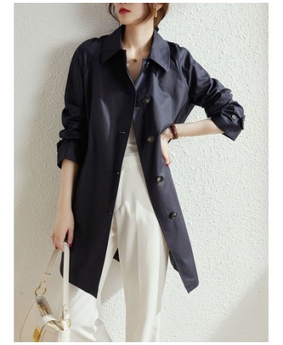 2023 New Spring Autumn Mid-length Women's Trench British Style All-match Coat Single-breasted Loose Jackets Khaki Coat Women ...