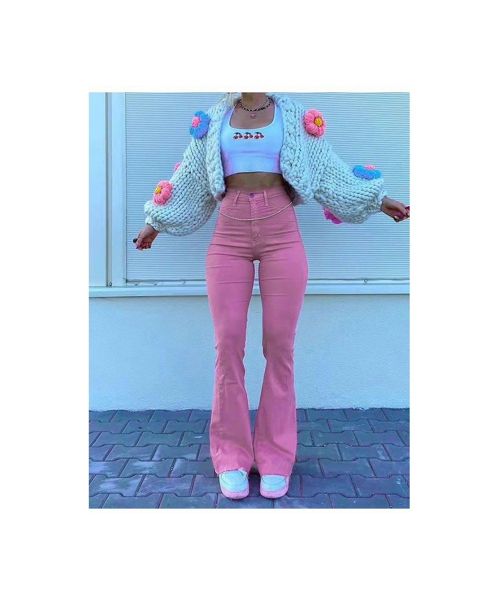 Streetwear Y2k Flared Jeans Women High Waist 90S Fashion Pink Stretch Baggy Mom Jeans Wide Leg Pants Elegant Denim Trousers $...