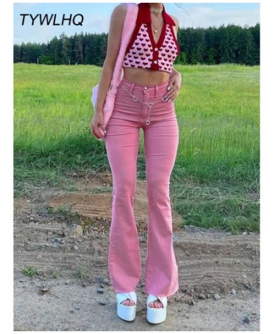 Streetwear Y2k Flared Jeans Women High Waist 90S Fashion Pink Stretch Baggy Mom Jeans Wide Leg Pants Elegant Denim Trousers $...