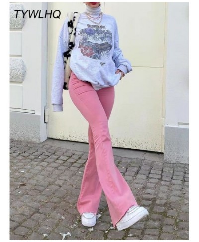 Streetwear Y2k Flared Jeans Women High Waist 90S Fashion Pink Stretch Baggy Mom Jeans Wide Leg Pants Elegant Denim Trousers $...