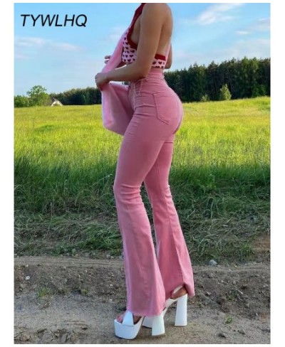 Streetwear Y2k Flared Jeans Women High Waist 90S Fashion Pink Stretch Baggy Mom Jeans Wide Leg Pants Elegant Denim Trousers $...