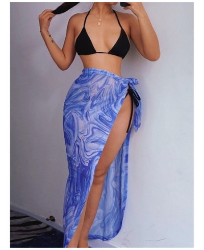 Summer Mesh Aesthetic Tie-Dye Print Women Skirt High Waist Lace Up Unique Style Side Slit Midnight Beach Hot Warp Skirts Fema...