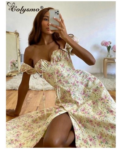 Off Shoulder Sexy Dresses Summer Romantic Floral Dress Women Chest Ruched Lace Up Resort Style Beach Long Dress 2023 New $46....