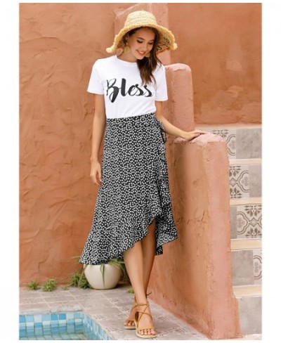 Casual polka dot wrap skirt for women's 2023 spring and summer fashion loose ruffled slit midi skirt ladies beach party skirt...