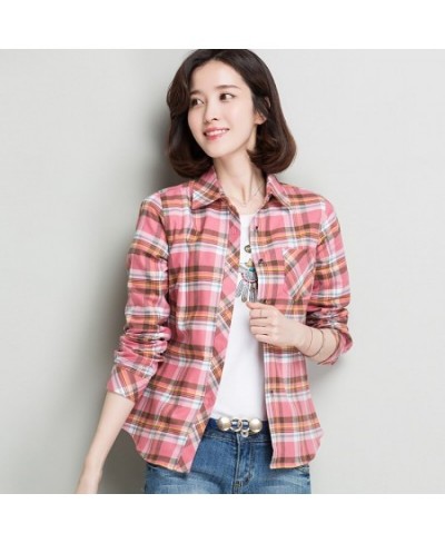 Women's Plaid Brushed Flannel Shirts Single Patch Pocket Slim Long Sleeve Cotton Thick Young Casual Blouse Top Versatile Shir...