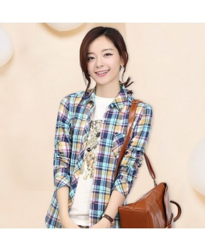 Women's Plaid Brushed Flannel Shirts Single Patch Pocket Slim Long Sleeve Cotton Thick Young Casual Blouse Top Versatile Shir...