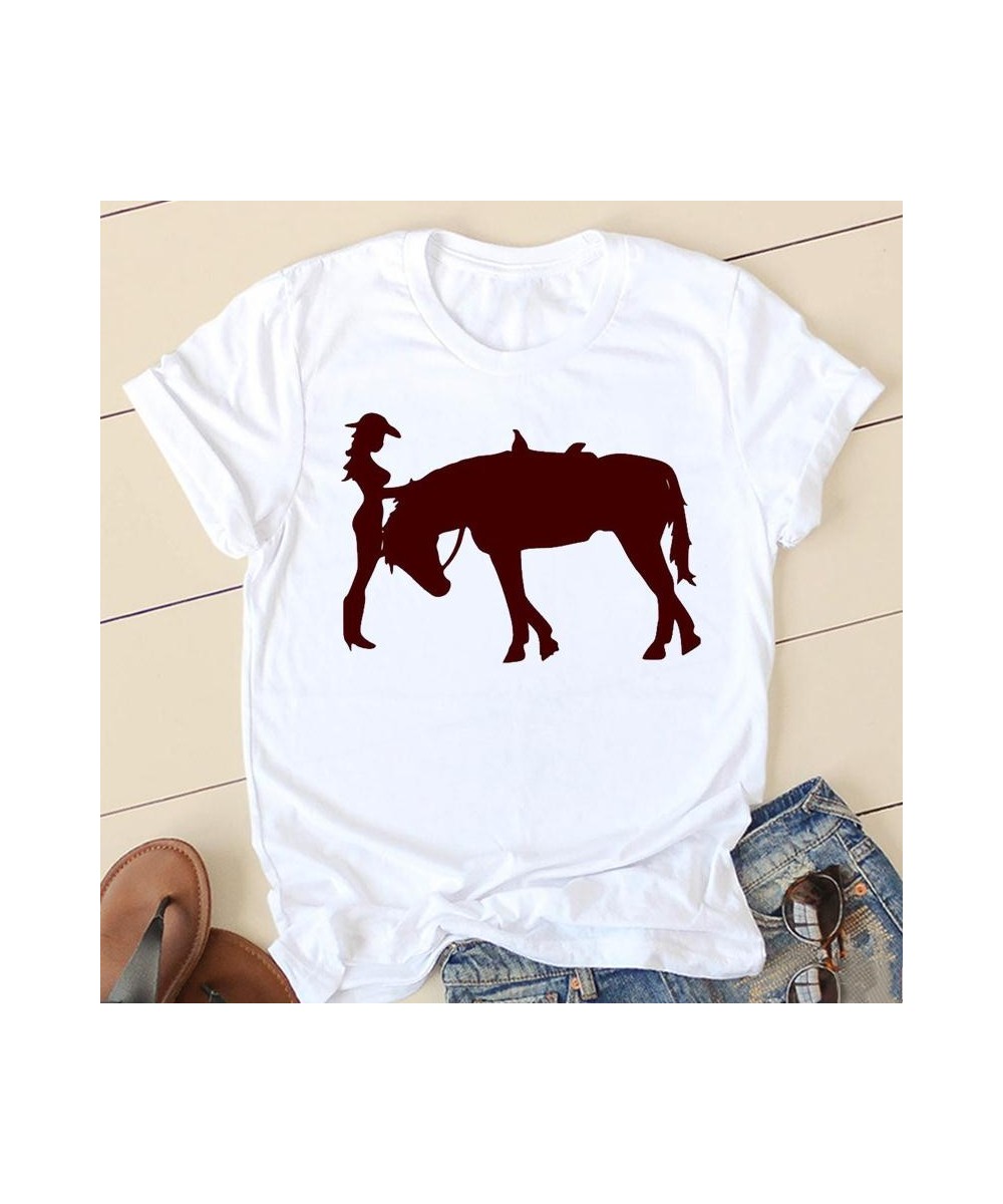 Ladies Fashion Watercolor Horse 90s Trend Casual Women Clothing Summer Short Sleeve Graphic Tee T-shirts Female Tshirt Clothe...