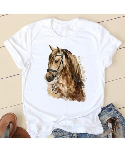 Ladies Fashion Watercolor Horse 90s Trend Casual Women Clothing Summer Short Sleeve Graphic Tee T-shirts Female Tshirt Clothe...