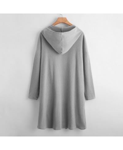 Plus Size Open Front Spring Autumn Hooded Cardigan Long Sleeve Pocket Front Ribbed Knit Loose Duster Coat Jacket Large Size 7...