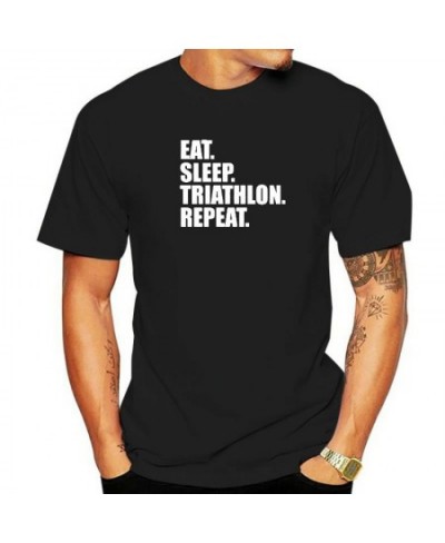 EAT SLEEP TRIATHLON REPEAT Swim Bike Run T-Shirt Mens Short Sleeves Oversized Streetwear Hip Hop Printed T Shirts Top Tees $3...