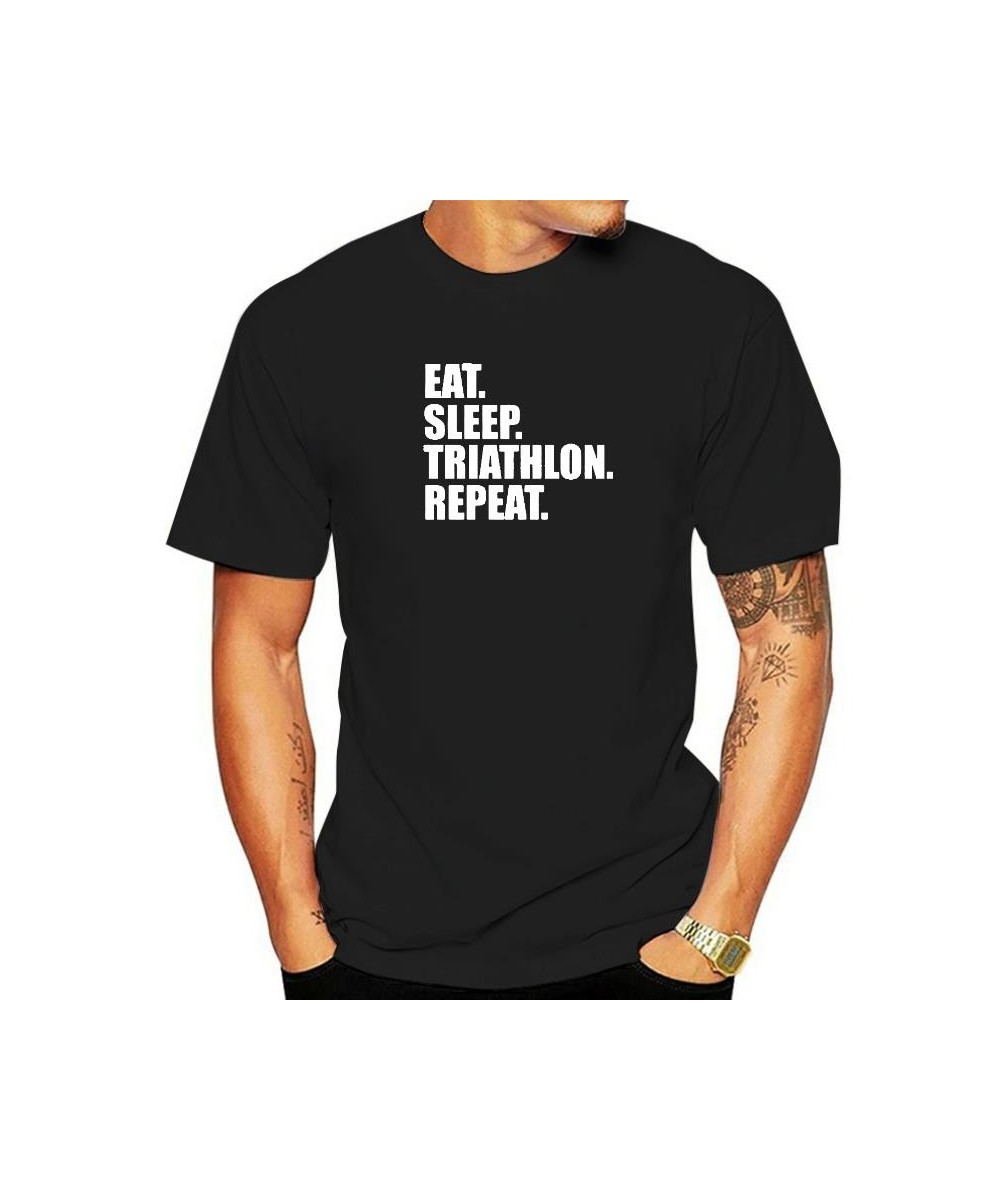 EAT SLEEP TRIATHLON REPEAT Swim Bike Run T-Shirt Mens Short Sleeves Oversized Streetwear Hip Hop Printed T Shirts Top Tees $3...