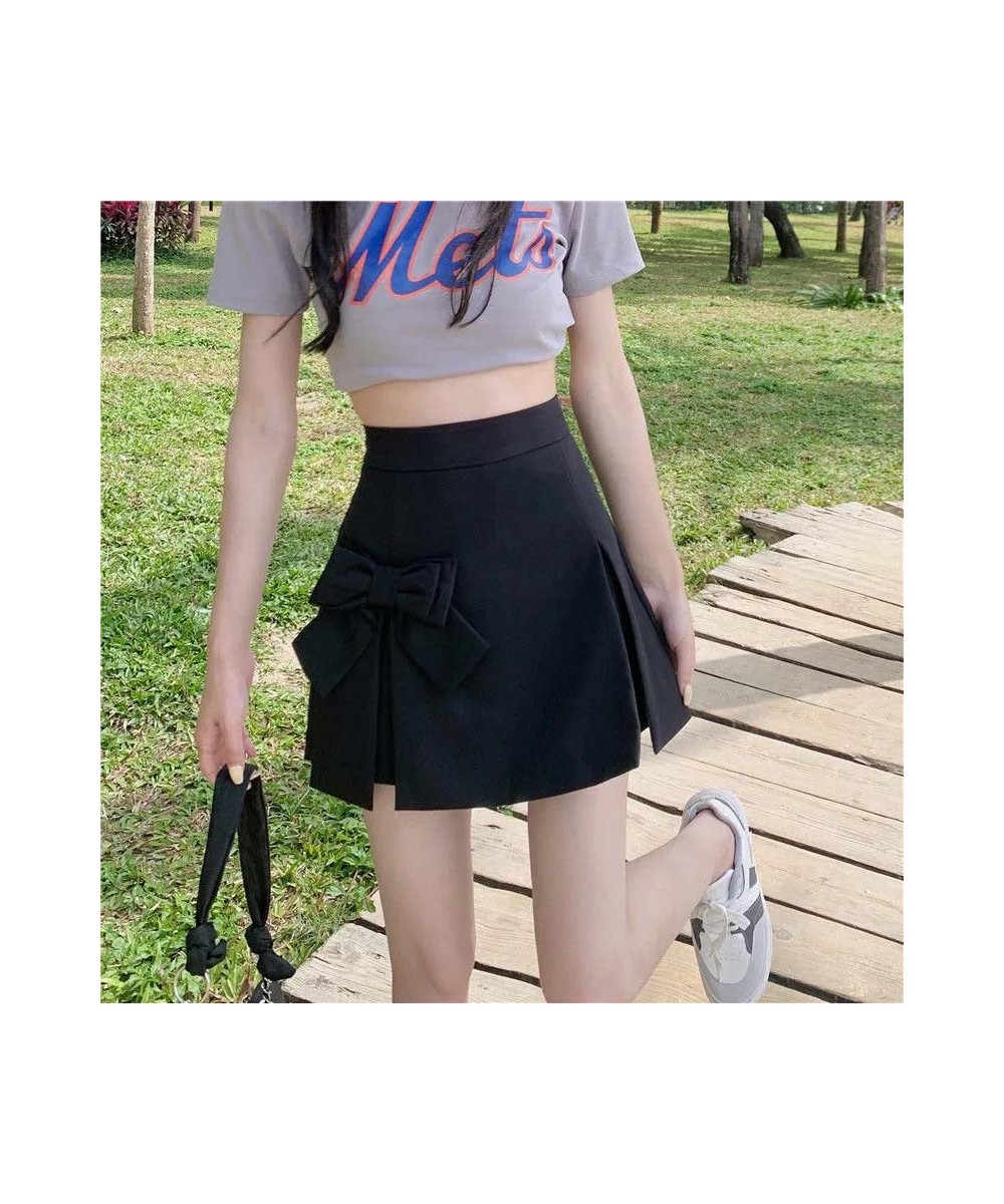 Bow Design High Waist Women A-line Pleated Skirt Grey Suit Skirts Elegant Temperament Sweet Casual Spring Summer Korean Fashi...