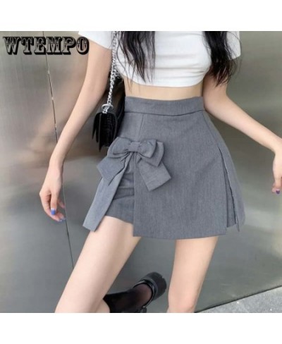 Bow Design High Waist Women A-line Pleated Skirt Grey Suit Skirts Elegant Temperament Sweet Casual Spring Summer Korean Fashi...