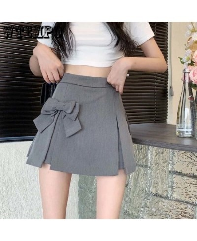 Bow Design High Waist Women A-line Pleated Skirt Grey Suit Skirts Elegant Temperament Sweet Casual Spring Summer Korean Fashi...