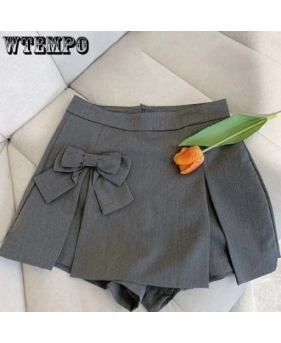 Bow Design High Waist Women A-line Pleated Skirt Grey Suit Skirts Elegant Temperament Sweet Casual Spring Summer Korean Fashi...