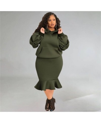 Plus Size Casual Solid Two Pieces Set Dress Autumn Loose Long Sleeve Hoodied Mermaid Skirt Women Suit Fashion Streetwear $57....