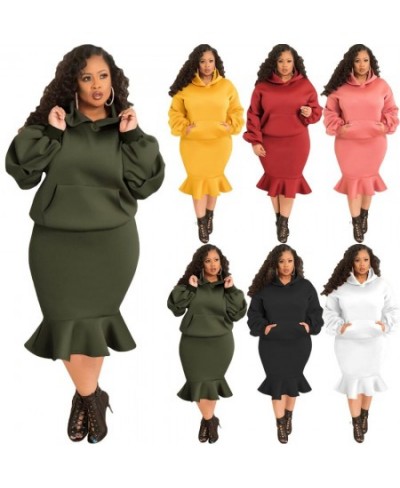 Plus Size Casual Solid Two Pieces Set Dress Autumn Loose Long Sleeve Hoodied Mermaid Skirt Women Suit Fashion Streetwear $57....