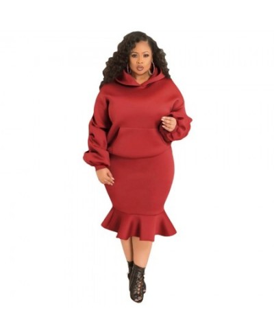 Plus Size Casual Solid Two Pieces Set Dress Autumn Loose Long Sleeve Hoodied Mermaid Skirt Women Suit Fashion Streetwear $57....