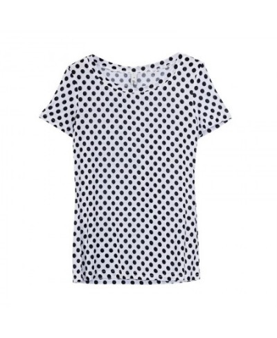 Soft Elastic Viscose Summer Women T-Shirt Polka Dot Print Short Sleeve O-Neck Boho Tees Top M30167 $15.60 - Women Tops