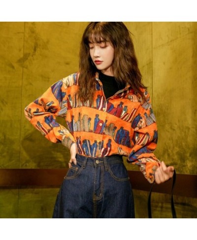 Vintage Blouse Women Loose Print Shirt Womens Corduroy Korean Style Shirts Female Chic Tops Ladies Long Sleeve Blusas $35.41 ...