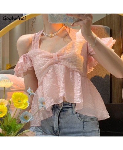 Cropped Shirts Women Summer Sweet Backless Trendy Solid Tender Slash Neck Sexy French Style Leisure All-match Classic Cute Ch...